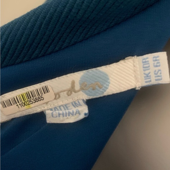 Boden zipper back Textured Stretch Fall Winter Midi Dress Teal Long Sleeves S 6 - Picture 9 of 9